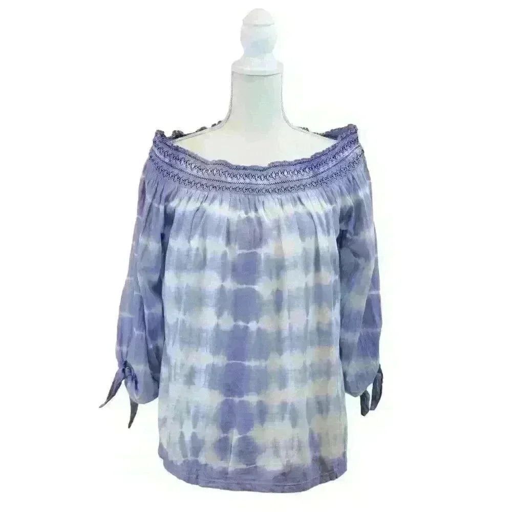Vintage America Blue Off the Shoulder‎ Tie Dye Blouse Size Large